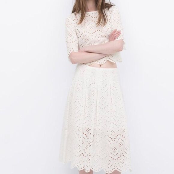 ZARA  Laser Cut  Scalloped Midi Skirt and Crop Too Matching Set - Picture 1 of 4
